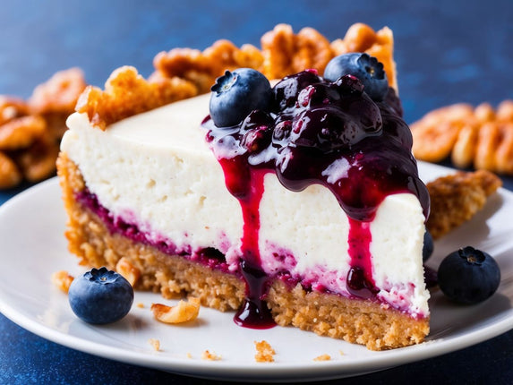 Bleu Cheese Cheesecake with Walnut Crust and Blueberry Compote