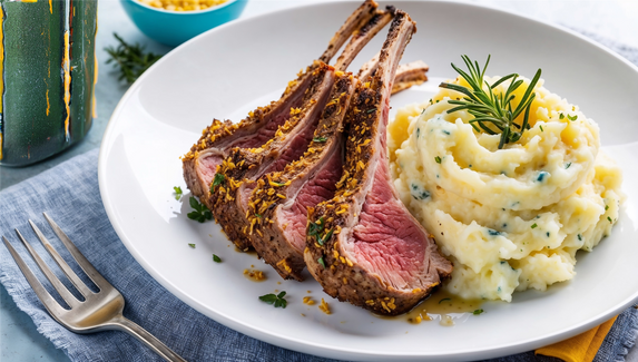 Uncle Dan's Seasoned Rack of Lamb with Bleu Cheese Mashed Potatoes