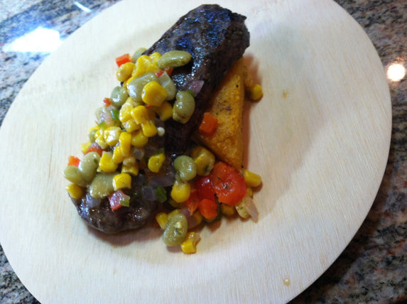 Whiskey-Marinated Steak with Zesty Succotash and Chipotle Polenta